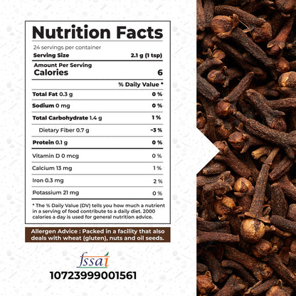 GOURMET HEALTH IMPRESSIONS Superior Grade Whole Clove (Laung) 50g - Rich Aroma, Handpicked, Non-GMO - Perfect for Flavorful Cooking & Aromatic Infusions | GHI Foods | GHI SPICES