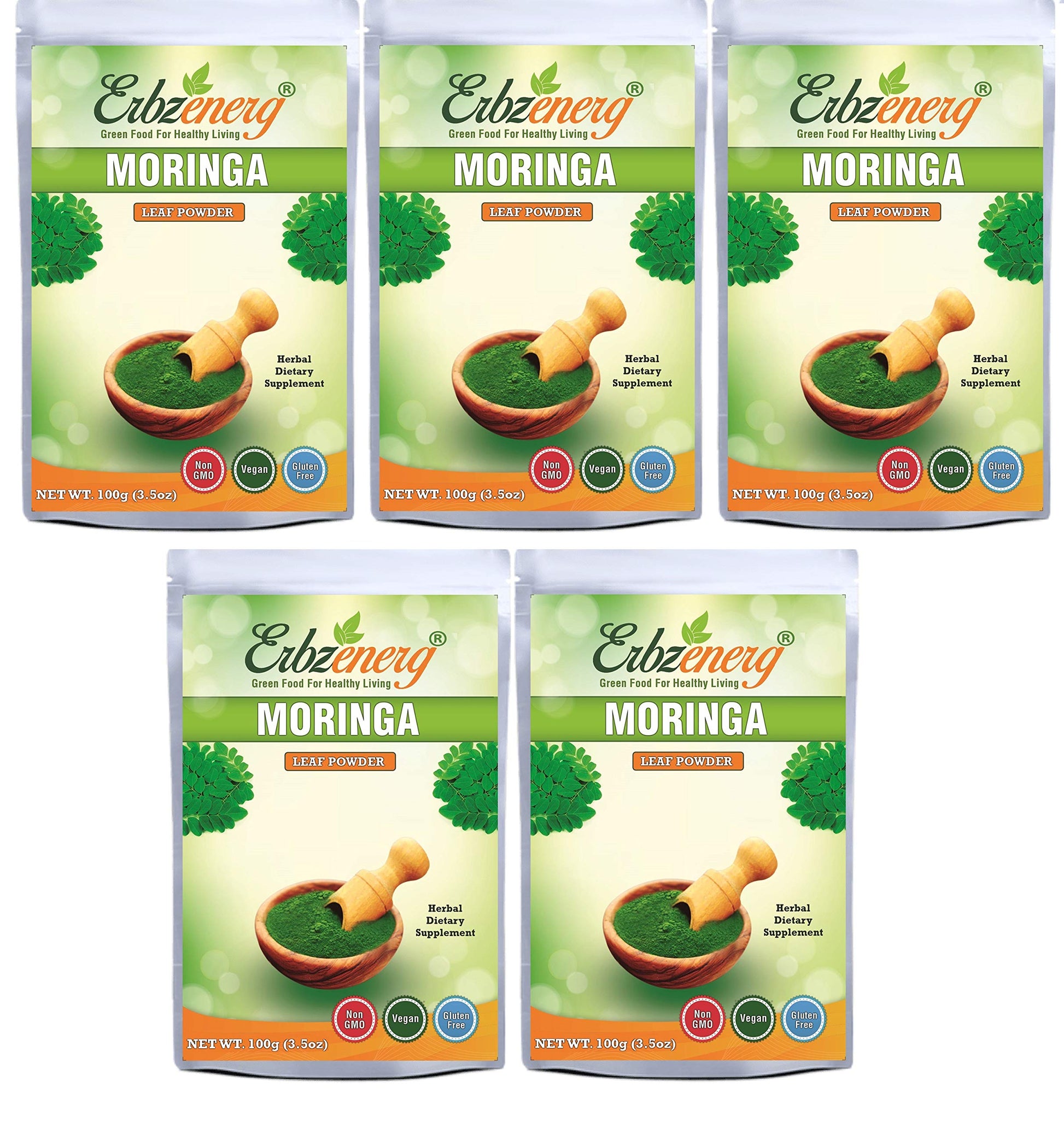 ERBZENERG Organic Moringa Powder – 100g x 5, Pack of 5