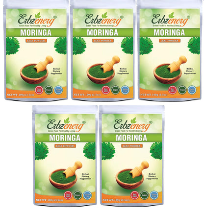 ERBZENERG Organic Moringa Powder – 100g x 5, Pack of 5