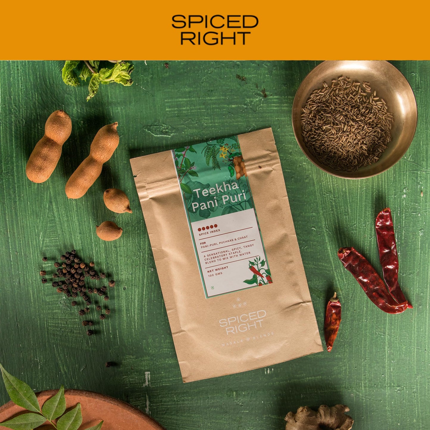 Spiced Right Teekha Pani Puri Masala Powder: Elevate Your Golgappa Experience with an Authentic Instant Mix of Natural Indian Spices | Best Pani Puri Masala Powder | 200g