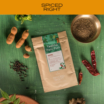 Spiced Right Teekha Pani Puri Masala Powder: Elevate Your Golgappa Experience with an Authentic Instant Mix of Natural Indian Spices | Best Pani Puri Masala Powder | 200g