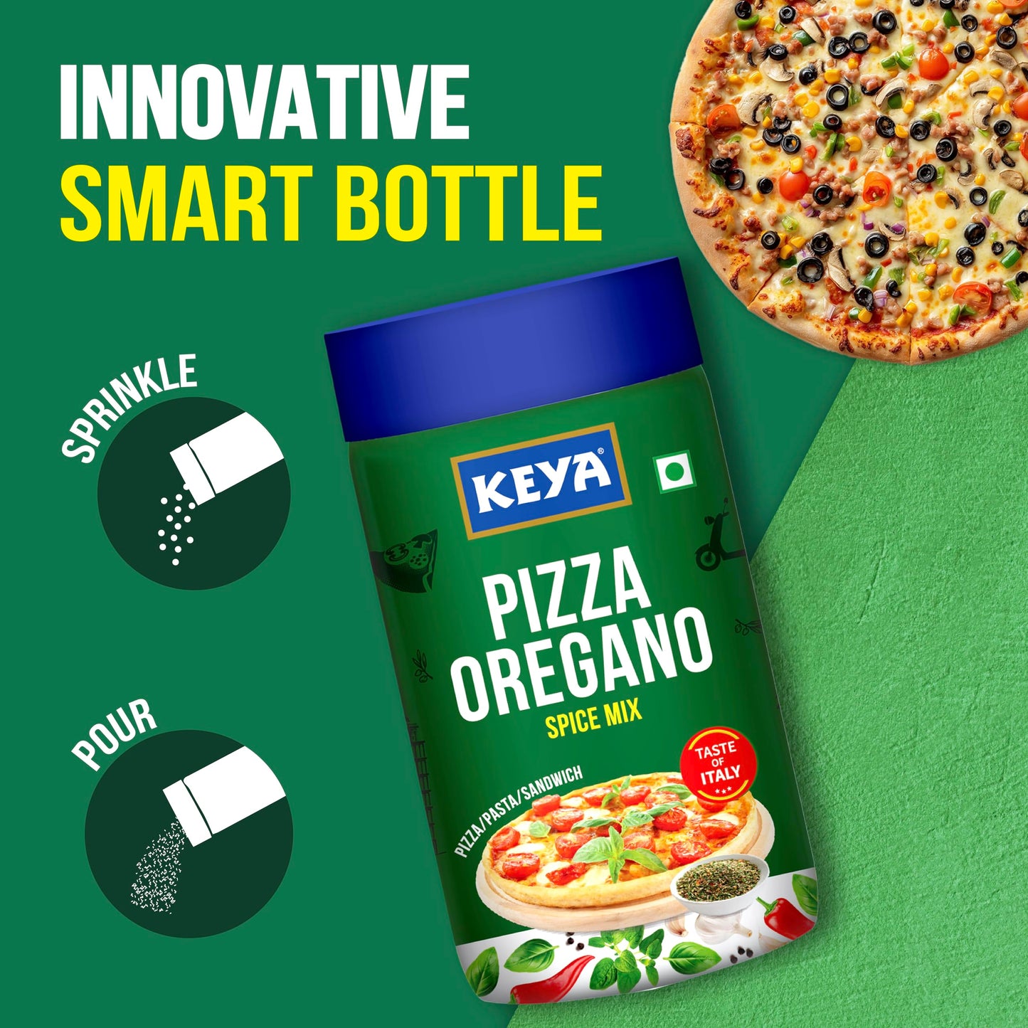 Keya Italian Pizza Oregano | Pizza Oregano Spice Mix | Healthy Italian Seasoning | Multipurpose Seasoning| 100% Natural | Vegan | Zero Preservatives, Artifical Colours & Flavours |No MSG | Marinade Mix, Dip Mix, Sprinkler |Perfect for Pizza, Pasta, Garlic
