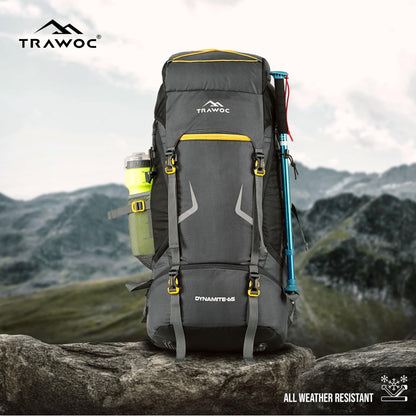TRAWOC DYNAMITE 65L Travel Backpack for Hiking Trekking Bag Camping Rucksack for Men & Women with Rain Cover/Shoe Compartment MHK002, 3 Year Warranty, Grey
