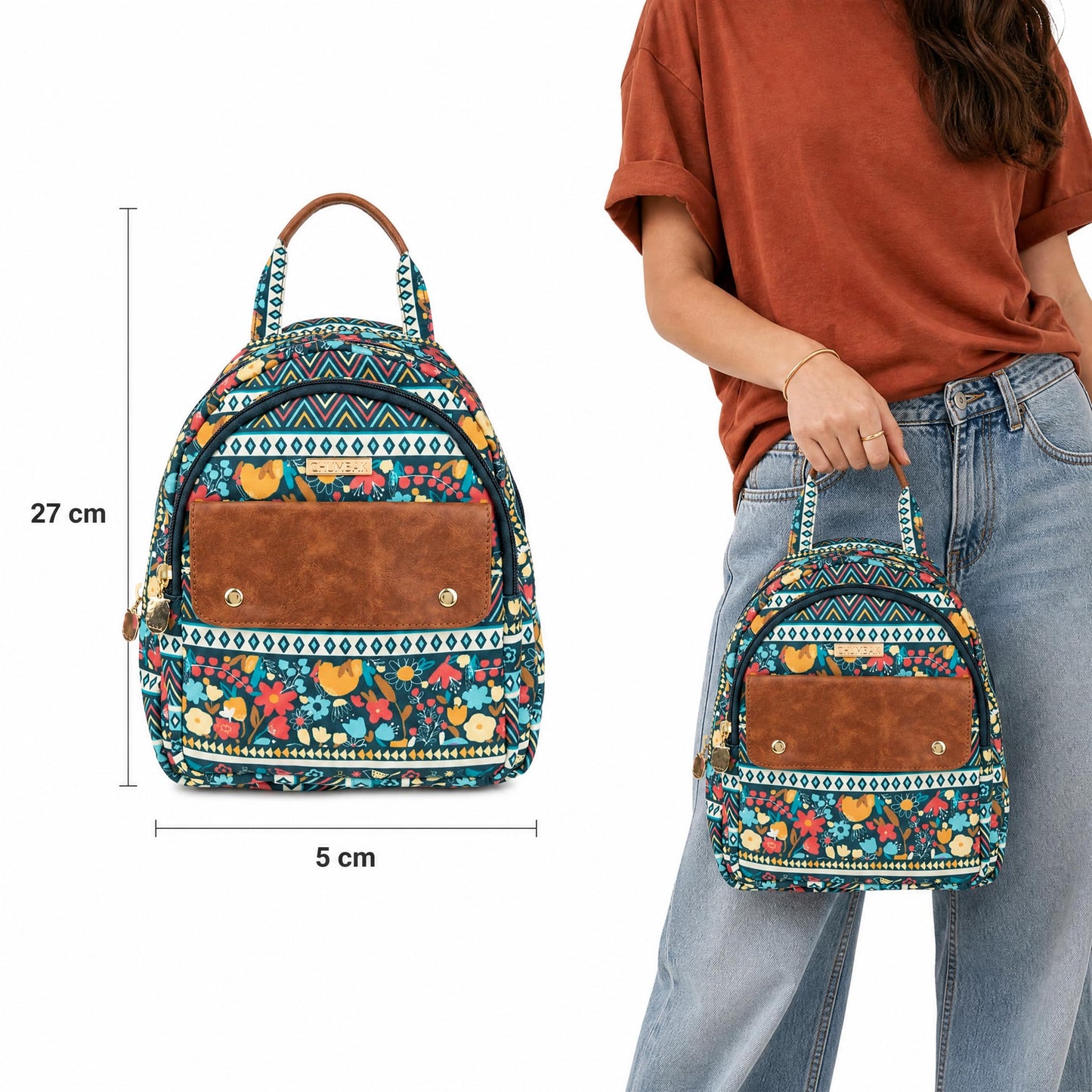 Chumbak Women's Laptop Backpack, Stylish Canvas Bag for Office, College & Travel, Lightweight and Spacious Daypack for Girls, Fits 15-Inch Laptop