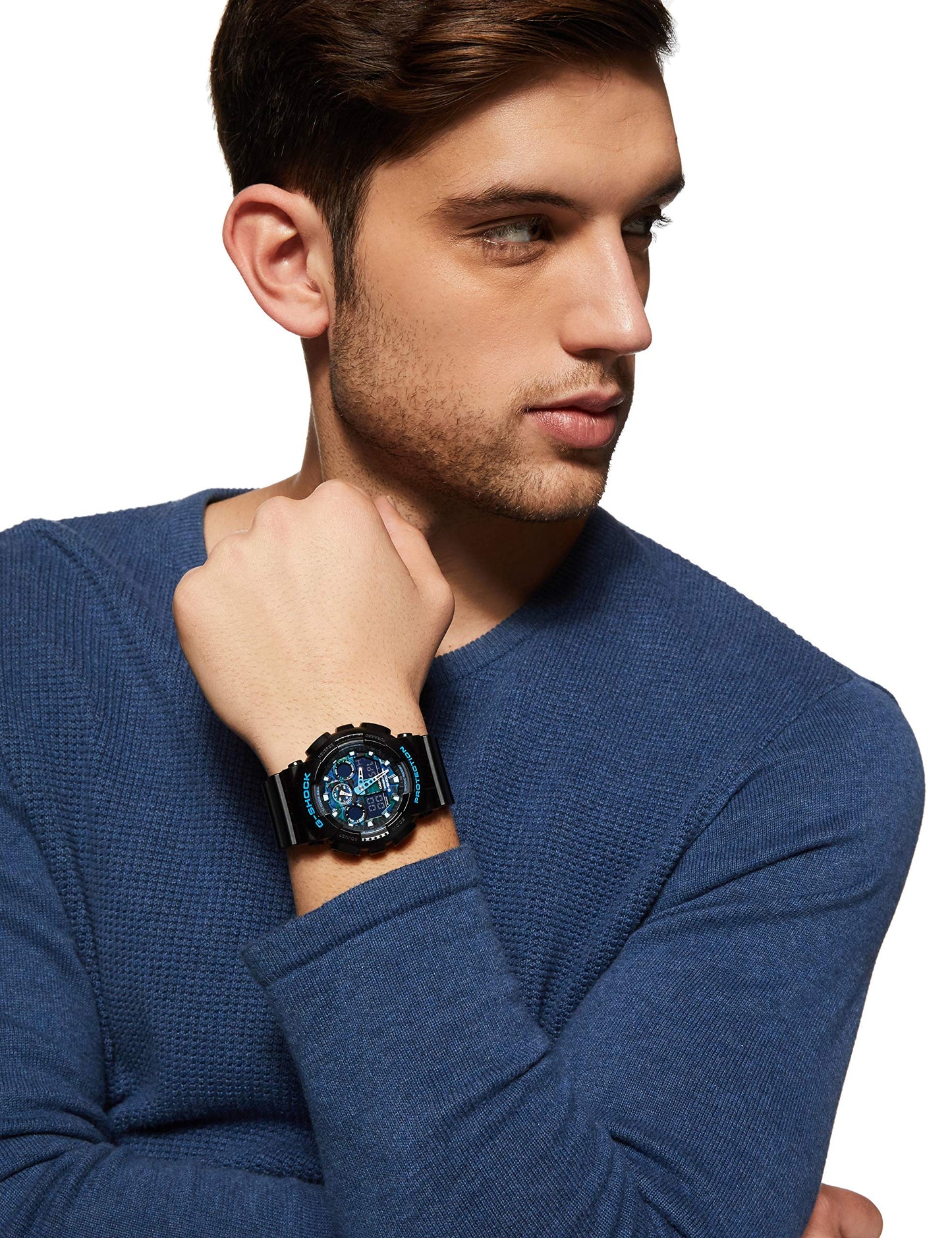 Casio G-Shock GA-100CB-1ADR Black & Blue Camouflage Analog-Digital Dial Black Resin Strap Men's Watch Shock And 200M Water Resistant G625