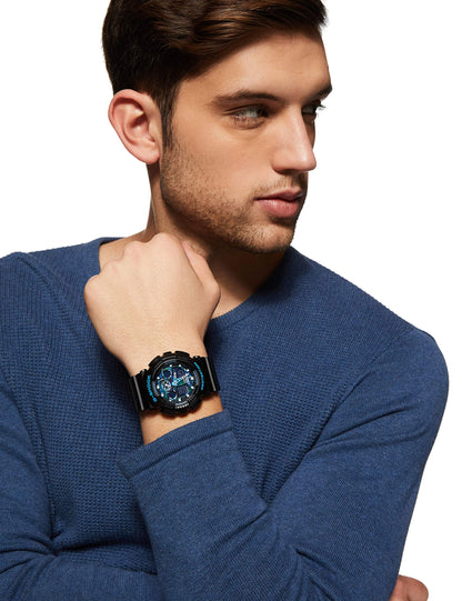 Casio G-Shock GA-100CB-1ADR Black & Blue Camouflage Analog-Digital Dial Black Resin Strap Men's Watch Shock And 200M Water Resistant G625