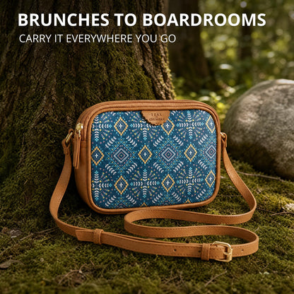 TEAL BY CHUMBAK Women's Sling Bag, Printed Canvas Crossbody Bag with PU Accents, Lightweight and Stylish Shoulder Bag with Zipper Closure for College, Office, Travel and Daily Use