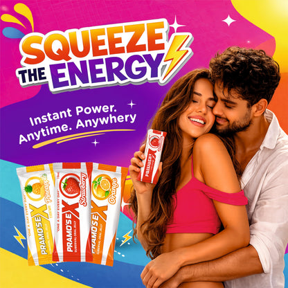PRAMO'S E-Xtreme Oral Jelly for Men | Intimate Performance, Stamina & Vitality Support | Fast-Absorbing Supplement | 7 Sachets | Pineapple, Orange & Mango Flavours | 7 ml Each