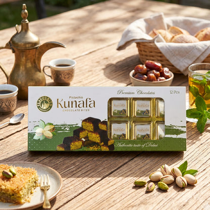 Flavourito Kunafa Chocolate 20g X 12 Pieces Each, Luxurious Dessert Coated, Golden Kunafa (vermicelli) Filled With Rich, Creamy Pistachio Chocolate By DECADENT FOODS