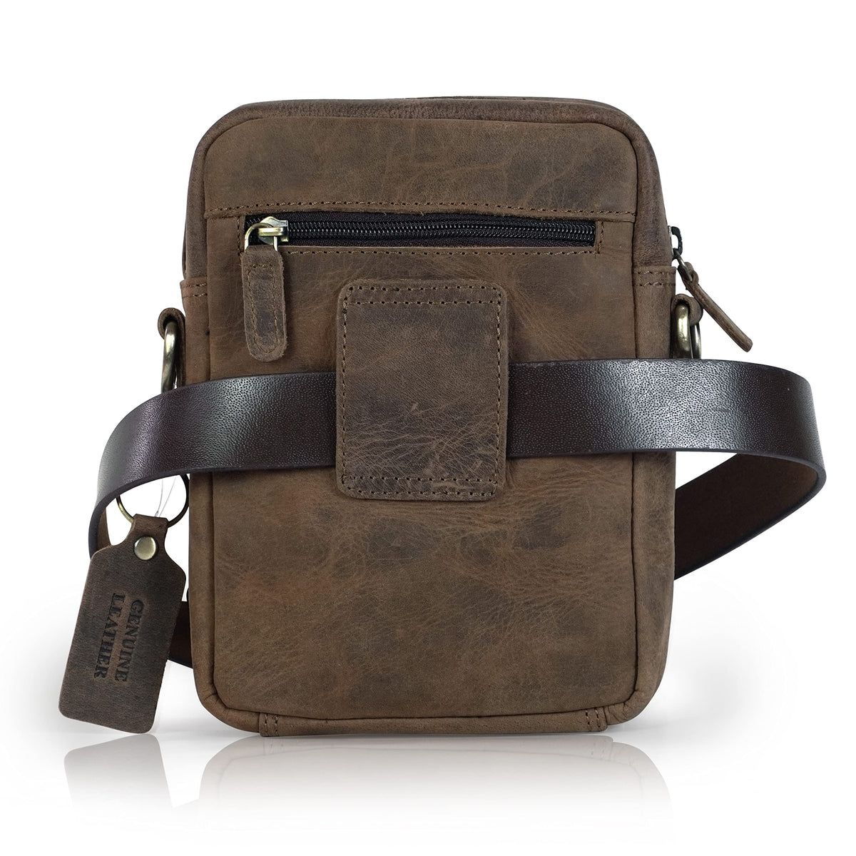 Goatter Hunter Leather Unisex Sling Cross-Body Bag, Compact Organizer, Dual Adjustable Straps, Zipper Closure,