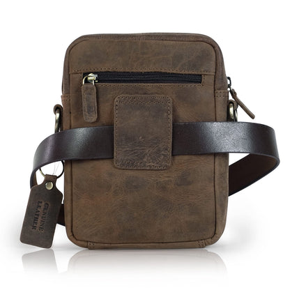 Goatter Hunter Leather Unisex Sling Cross-Body Bag, Compact Organizer, Dual Adjustable Straps, Zipper Closure,