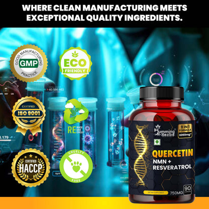 Humming Herbs Quercetin Supplement - NMN plus Resveratrol Extract - 90 Capsules
