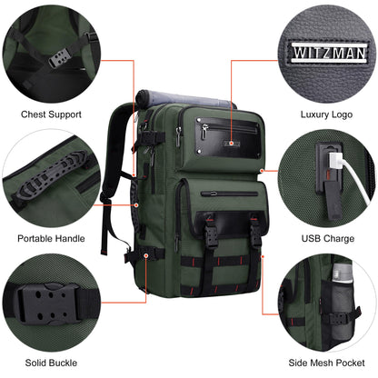 WITZMAN Carry On Travel Backpack for Men Fit 17 Inch Laptop Airline Approved 3 in 1 Laptop Backpack(B685 Army Green)
