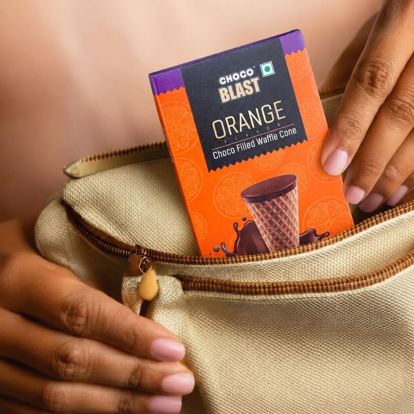 Pure Temptation® Chocoblast Mini Waffle Cone Chocolate Bites (8 Pcs) | Premium Birthday Chocolate Gift Pack for School Distribution, Snacks or Dessert | Kids Chocolate Box (Orange Flavoured)
