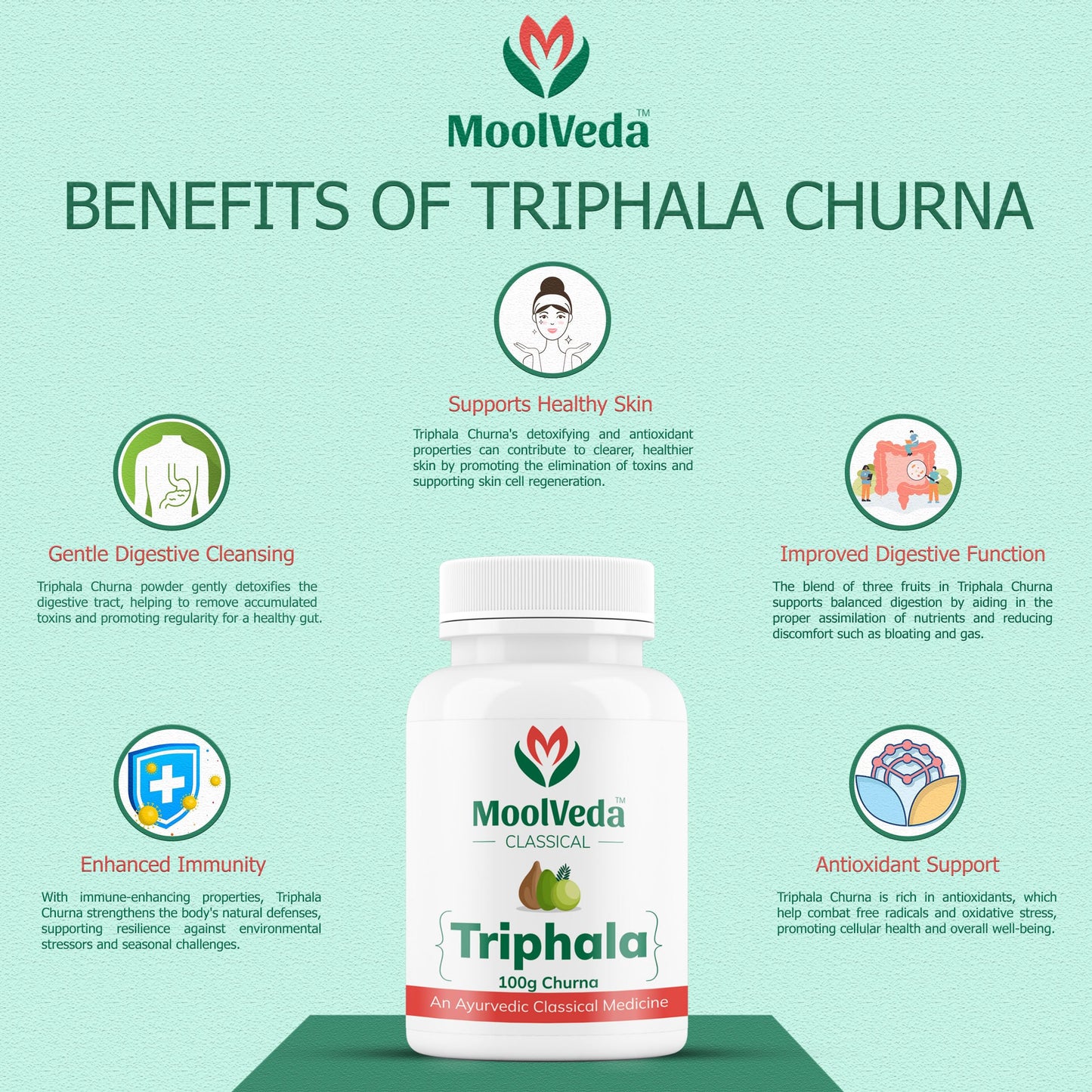Moolveda 100% Oragnic & Natural Triphala Churna for Constipation Relief, Gut Health, Triphala for Eyes, Herbal Digestive Supplement, 100gm