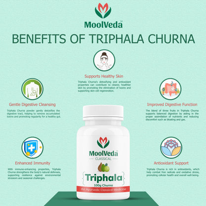 Moolveda 100% Oragnic & Natural Triphala Churna for Constipation Relief, Gut Health, Triphala for Eyes, Herbal Digestive Supplement, 100gm