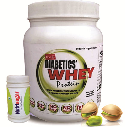 Develo Diabetic Whey Protein for Diabetes Care, Sugar Free Powder + Nutrisugar - 1 kg (Elaichi Pista)