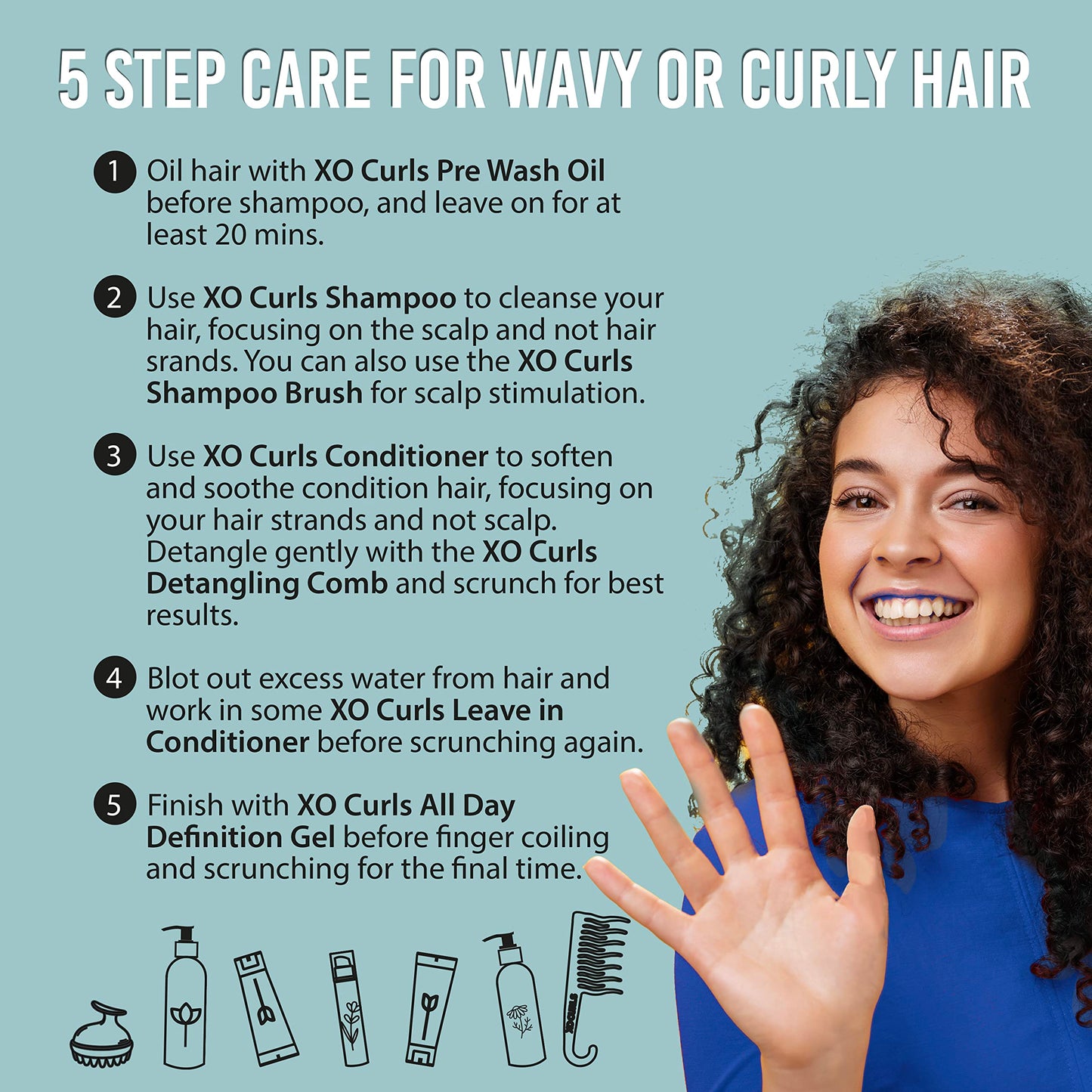 XO Curls All Day Definition Gel with Flax Seed & Argan Oil; a Curly Hair Therapy Range that gives Women & Men frizz-free, soft natural curls