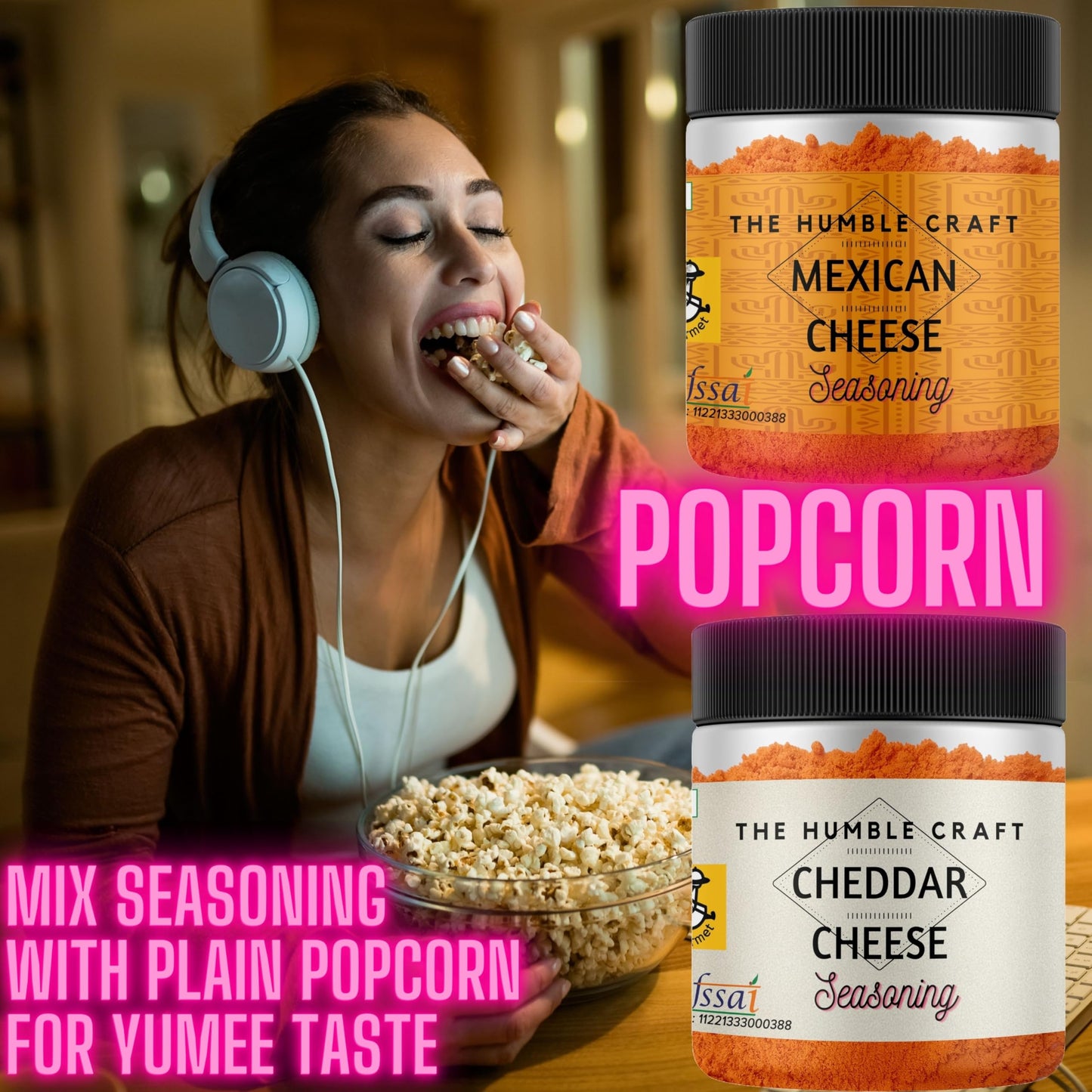 The Humble Craft Mexican Cheese Popcorn Seasoning Powder - Fajita, Fries, Taco/Tacos, Nachos, Tortillas, Burrito, Enchilada - Cheese Powder - 250gms