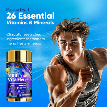 Vitaminnica Multivitamins for Men | 28 Vitamins & Minerals with Vitamin B, Vitamin C, Zinc | Supports Overall Health, Energy & Immunity | 60 Tablets- Pack of 1