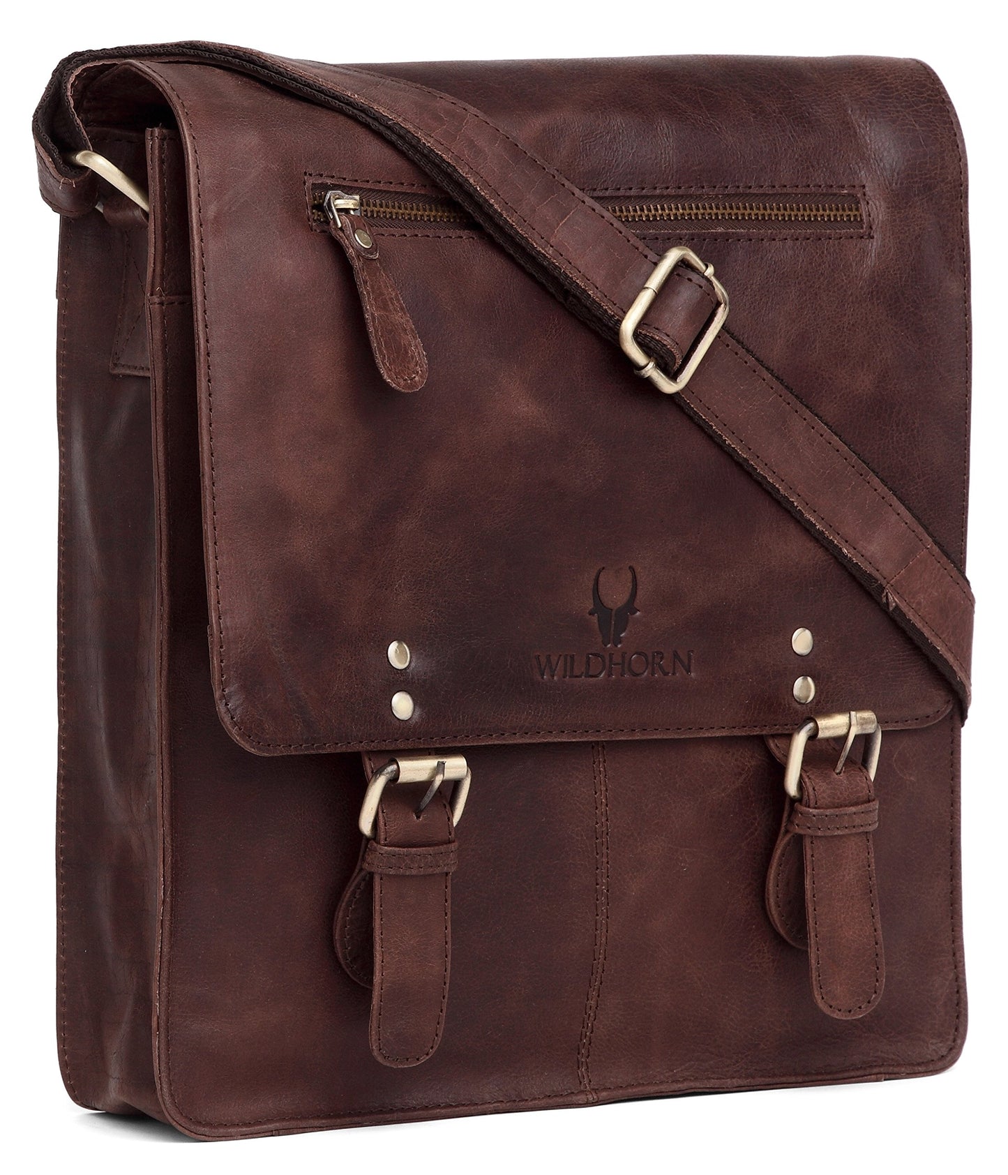 WildHorn Genuine Leather Sling Messenger Bag | Stylish, Functional & Spacious | Buckle Closure | Adjustable Strap | 1-Year Warranty