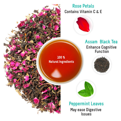 OH CHA - Rose Tea with Mint, 35g | Herbal Infusion, Low Caffeine | Rose Petals Tea for Healthy Skin & Hair | Whole Leaf Blend for Wellness | For Everyday Consumption