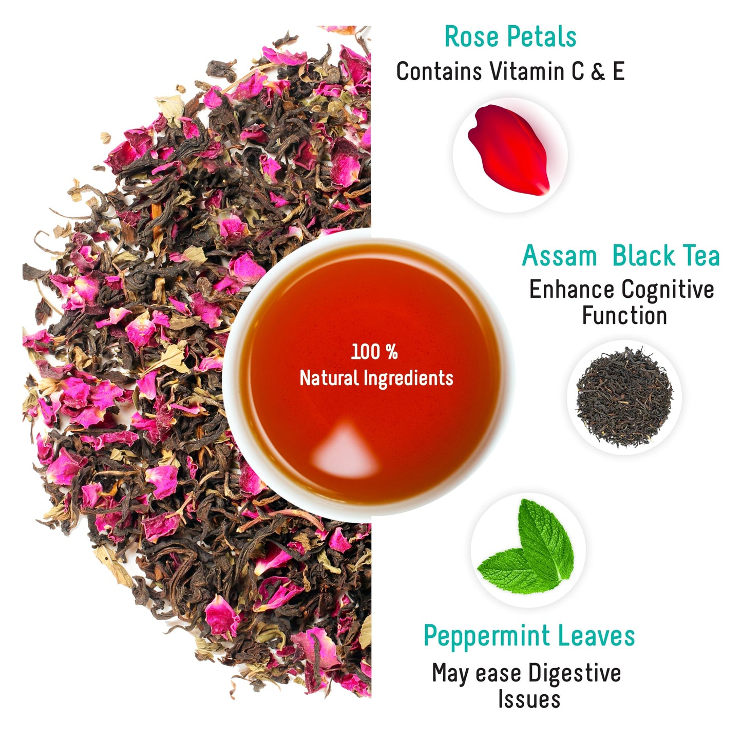 OH CHA - Rose Tea With Mint | 100gms, Herbal for Weight Loss | Natural Rose Petals and Peppermint Leaves | for Healthy Skin & Hair | 100% Whole Leaf