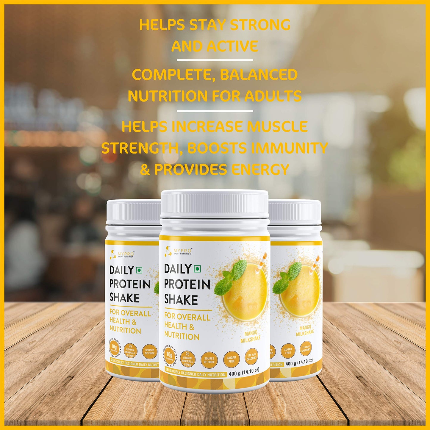 Mypro Sport Nutrition Daily Protein Shake 118 kcal Calories,25 Vitamin,Minerals & 7 Herbs,Provide Energy,Support Immunity & bone Health-For Men & Women Mango Milk Shake Flavor -400Gm-40 Servings