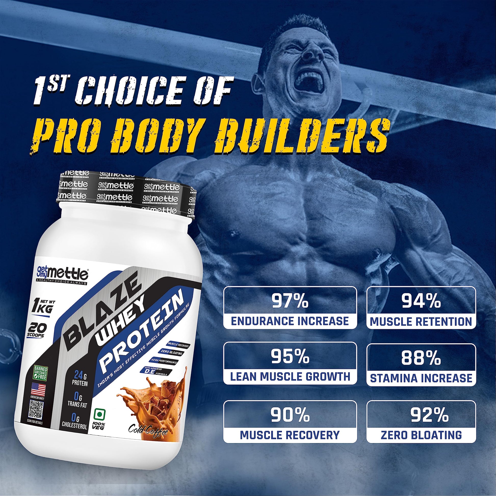 Getmymettle Blaze Whey Protein - Cold Coffee, 1Kg: 24g Protein, 10.66g- image 3