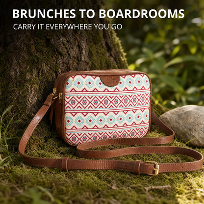 TEAL BY CHUMBAK Crossbody Sling Bag for Women | Stylish Printed Canvas Box Sling bag | Multipurpose Daily use Bag for Office/College/Travel