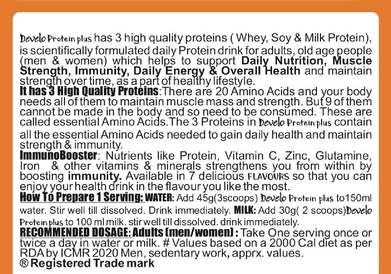 Develo Daily Triple Protein (Whey, Soy & Milk) Powder for Adults, Men & Women, Builds immunity, Muscle Strength, Energy – 1kg Mixed Fruit