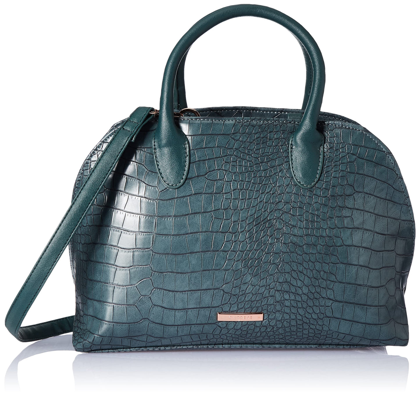 Caprese Zoia Satchel Bag, Medium | Stylish Croco Finish Handbag for Women with Chic Grab Handle, Adjustable & Detachable Sling Strap | Secure Zip Closure | Perfect for Casual & Daily Use (Teal)