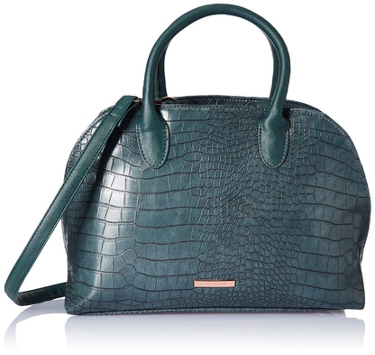 Caprese Zoia Satchel Bag, Medium | Stylish Croco Finish Handbag for Women with Chic Grab Handle, Adjustable & Detachable Sling Strap | Secure Zip Closure | Perfect for Casual & Daily Use (Teal)