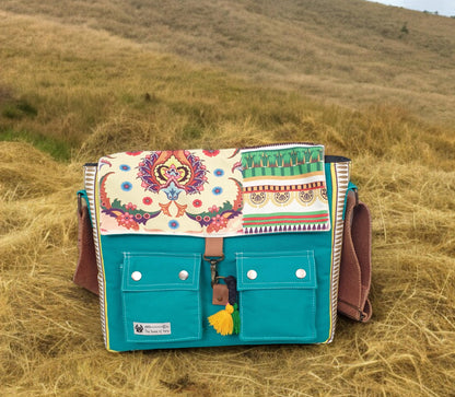 The House of tara Messenger Bags for Women | Green Laptop Messenger Bag made with Canvas | Fits up to 15.6 Inches Laptop/MacBook | Ladies Crossbody Sling Bag Comes with 2 External Pockets