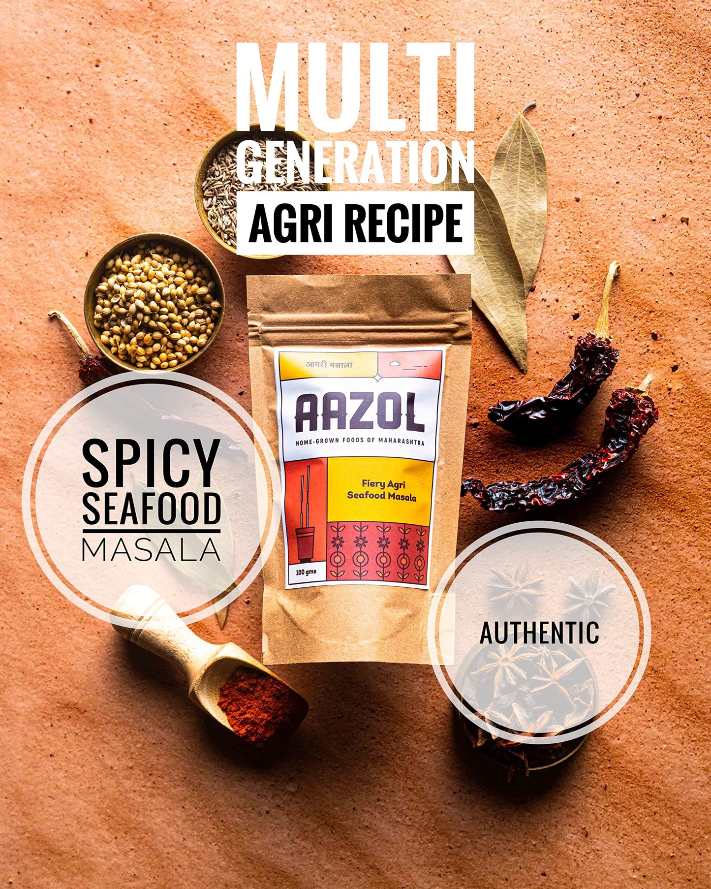Aazol Fiery Fish Masala: Aagri Masala - 100g | Authentic Masala Powder | NO Adulteration | Hand Pounded | Spicy