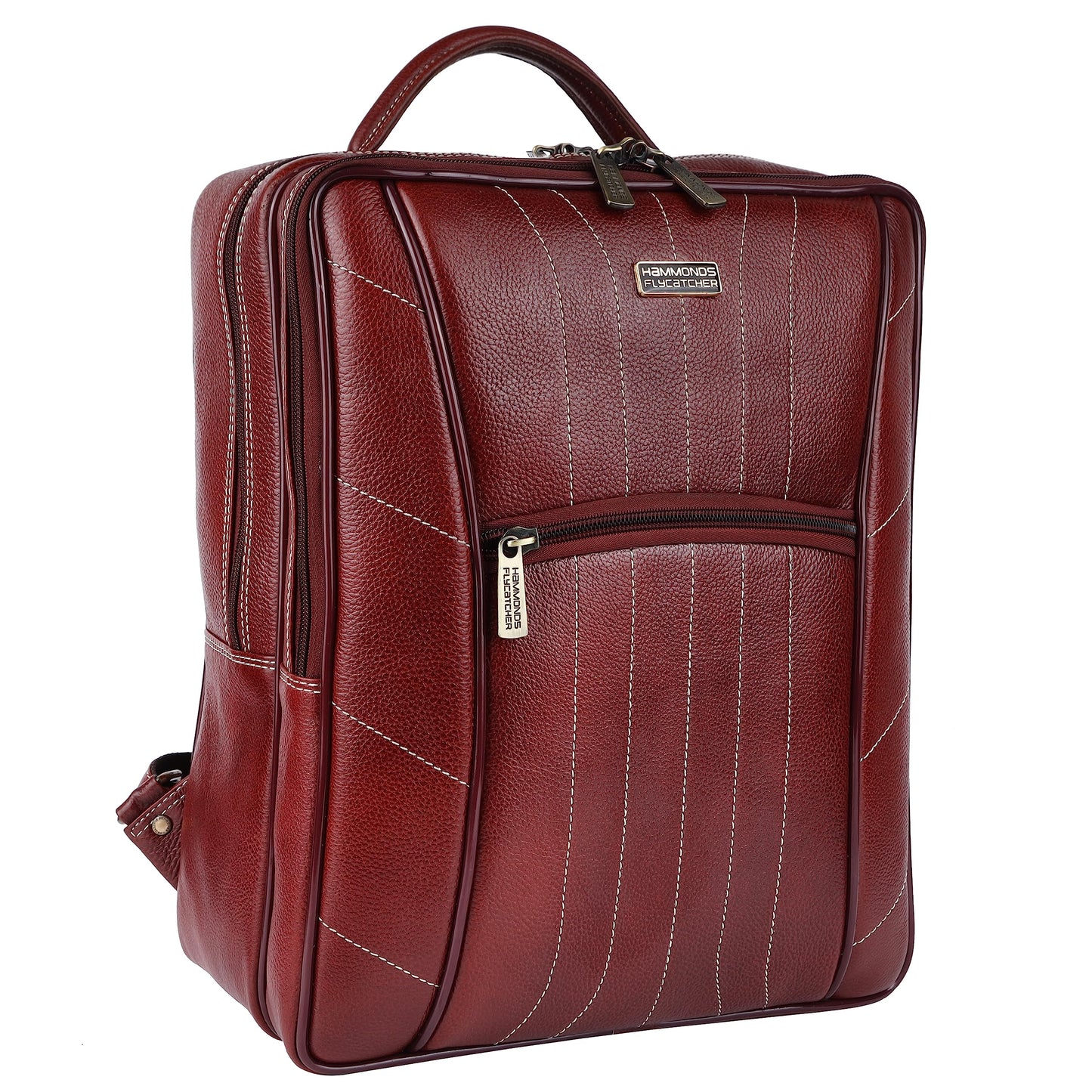 HAMMONDS FLYCATCHER Genuine Leather Laptop Backpack for Unisex - Stylish, Spacious Bag with 3 Compartments, Perfect for College, Work, and Travel - Upto 16 Inch Laptop - Brown