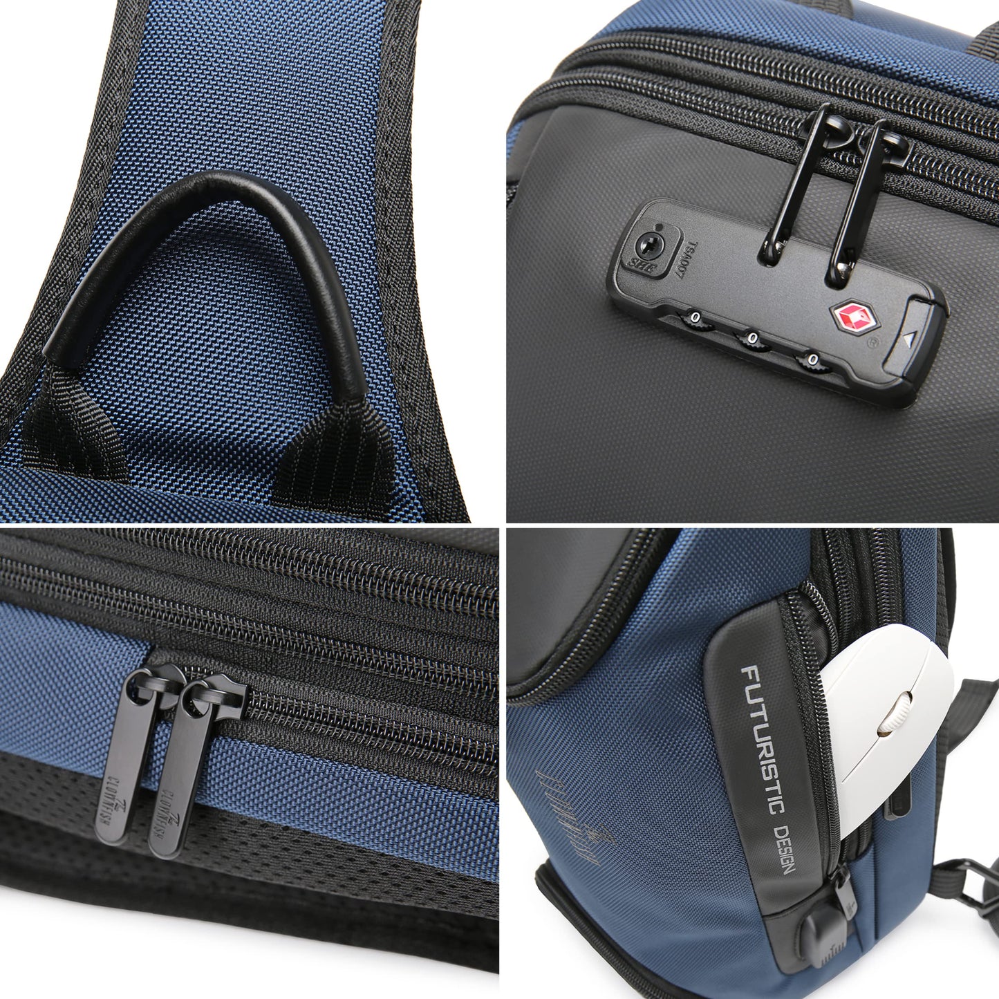 The Clownfish Unisex-adult Water Resistant Anti -Thief Password Zipper Lock Crossbody Bag with USB Charging (Blue)