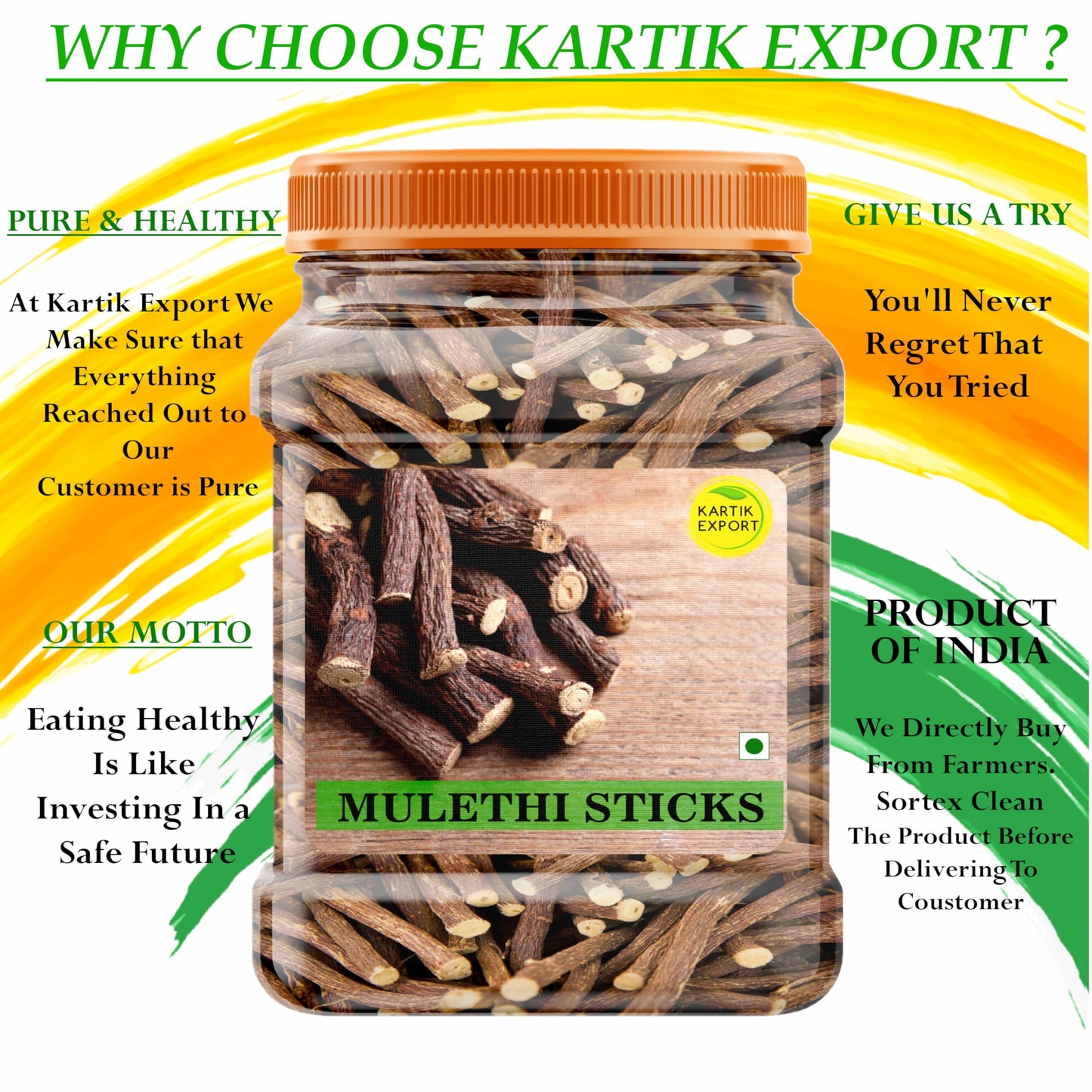 Kartik Export Mulethi Root Stick for Eating - Licorice Root - Athimathuram - Jesthamadh for Health Care - 250 Grams
