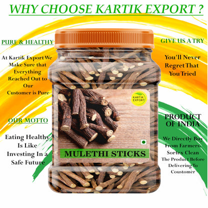 Kartik Export Mulethi Root Stick for Eating - Licorice Root - Athimathuram - Jesthamadh for Health Care - 250 Grams