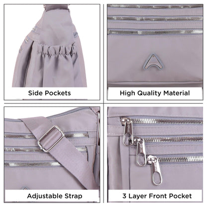 NFI essentials Crossbody Bag for Women, Multi-Layer Stylish Sling Bag for Girls, Nylon Shoulder Bag Purse for Ladies, Multi Pocket Travel Massenger Bag for Woman Latest (Pink)