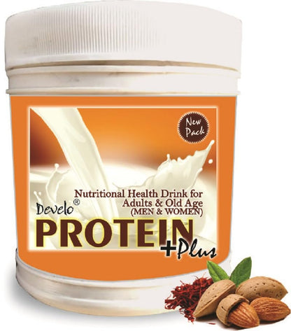 Develo Protein Powder for Men & Women, Whey, Milk & Soy (Triple Protein) – 500 g Kesar Badam