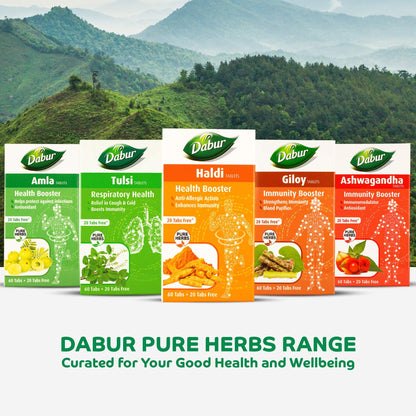 Dabur Haldi Tablet - Health Booster | Anti Allergen | Enhances Immunity | Pure herbs 60 tabs ( Get 20 tabs free)