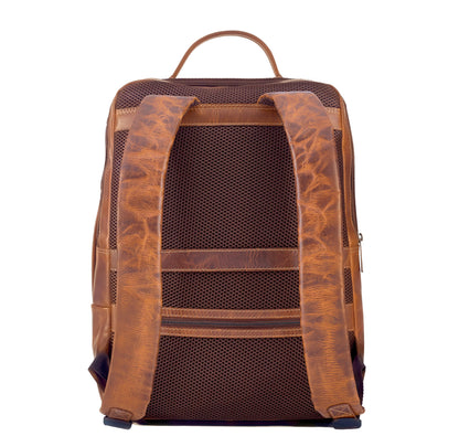 Leather Laptop Backpack | Padded 15.6-inch Laptop Compartment for Men's and Women | Comfortable Padded Back Panel | Multiple Pocket Sleeves | Convenient Storage for Office Use - (COGNAC)