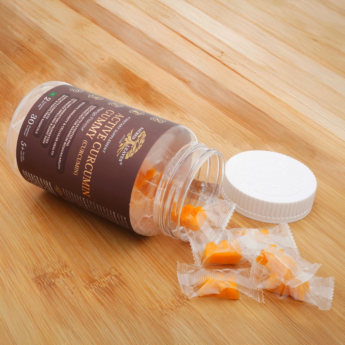 SACRED LEAVES Active Curcumin Gummy Anti-inflammatory & Antioxidant Immunity Booster| Joint & Muscle Help for Kids, Adults | Vitamins, Minerals & Supplements | Gluten-Free | Mango Flavour | 30 Gummies