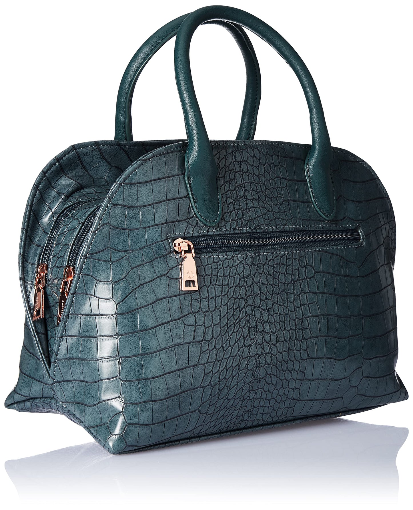 Caprese Zoia Satchel Bag, Medium | Stylish Croco Finish Handbag for Women with Chic Grab Handle, Adjustable & Detachable Sling Strap | Secure Zip Closure | Perfect for Casual & Daily Use (Teal)