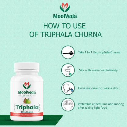 Moolveda 100% Oragnic & Natural Triphala Churna for Constipation Relief, Gut Health, Triphala for Eyes, Herbal Digestive Supplement, 100gm