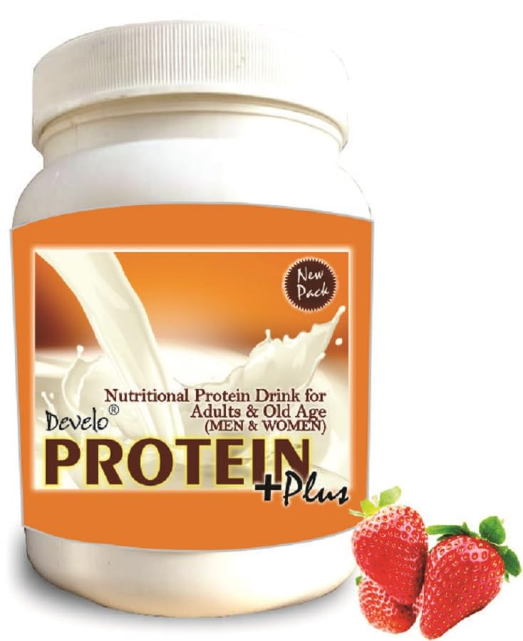 Develo Protein Powder for Men & Women, Whey, Milk & Soy (Triple Protein) - 1 kg Powder strawberry