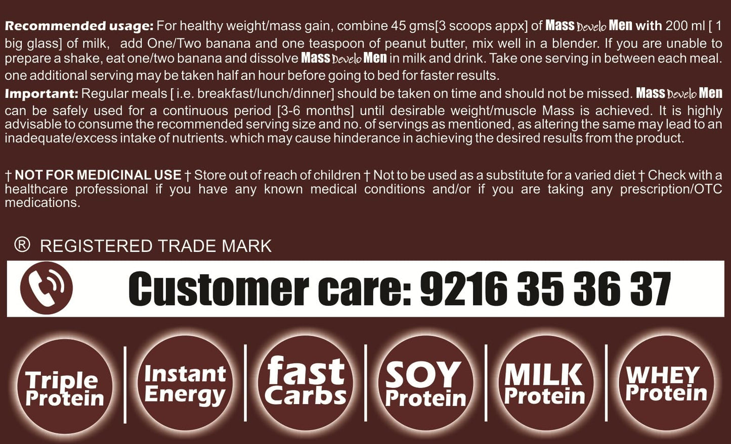 DEVELO MASS MEN'S WEIGHT GAINER [ WHEY SOY MILK ] PROTEIN POWDER SUPPLEMENT FOR GYM 500 GM [ELAICHI PISTA]