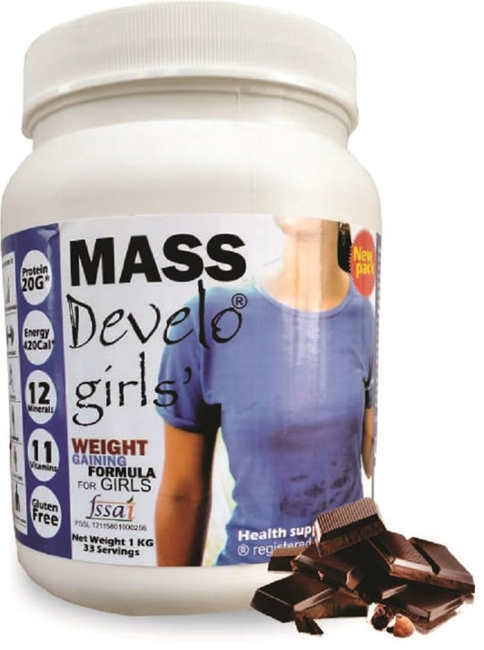 Develo weight & mass gainer protein for women & girls health gain – 1 kg powder (Chocolate)