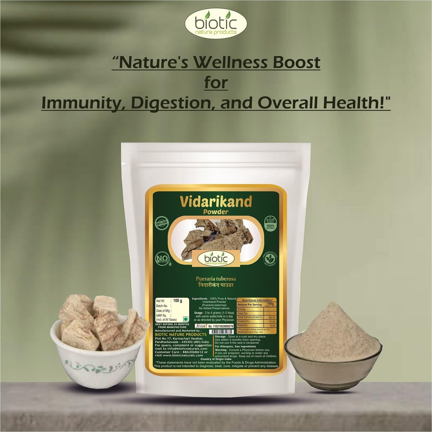 Biotic Natural Vidarikand Powder 100gm - Vidari Kand Churna - Original- image 4